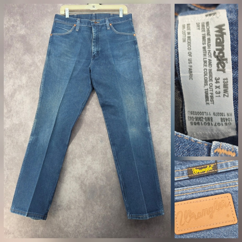 Vintage Wrangler Jeans Mens 34x31 Cowboy Cut 13MWZ Medium Wash Denim Straight